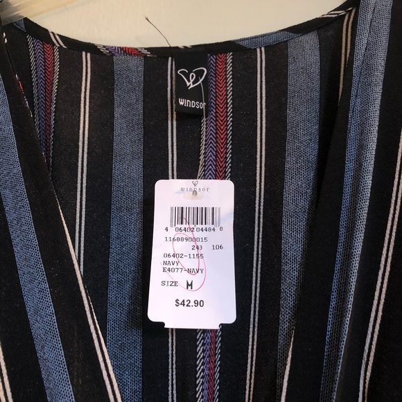 Windsor Wide Leg Striped Vneck Jumper w Cap sleeve - Picture 2 of 2